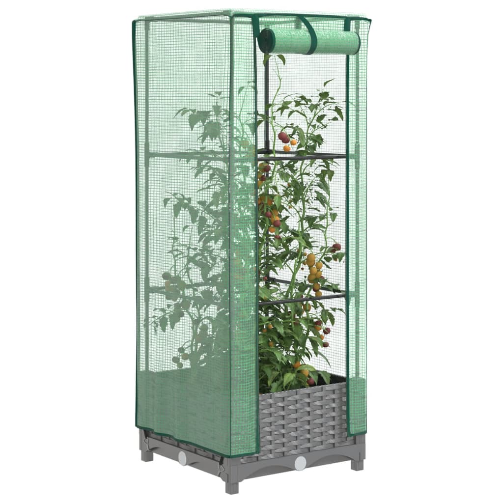 Vidaxx jardinière surélevée avec couverture de serre 40x40x123 cm aspect rotin
