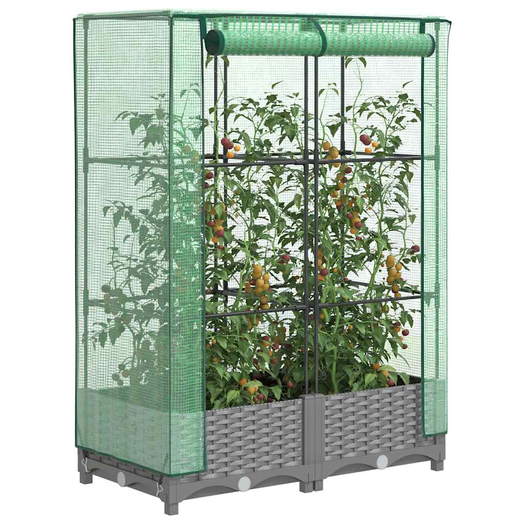 Vidaxx jardinière surélevée avec couverture de serre 80x40x123 cm aspect rotin