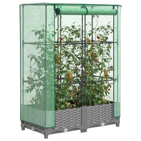 Vidaxx jardinière surélevée avec couverture de serre 80x40x123 cm aspect rotin