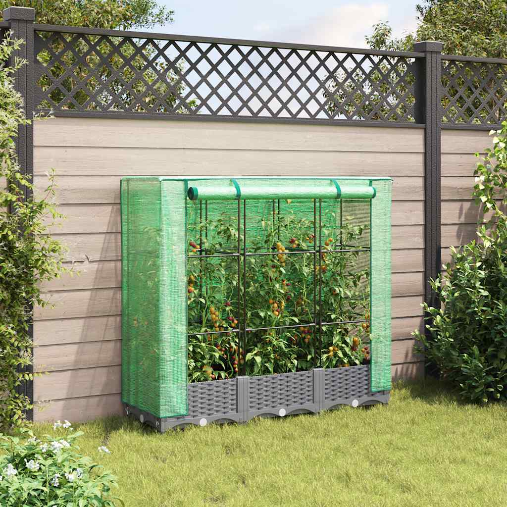 Vidaxx jardinière surélevée avec couverture de serre 120x40x123 cm aspect rotin
