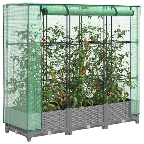 Vidaxx jardinière surélevée avec couverture de serre 120x40x123 cm aspect rotin