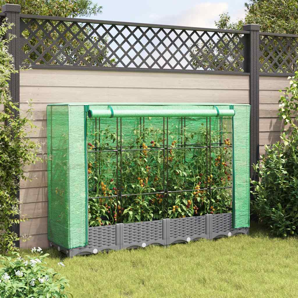 Vidaxx jardinière surélevée avec couverture de serre 160x40x123 cm aspect rotin