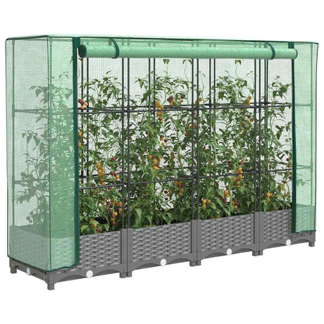 Vidaxx jardinière surélevée avec couverture de serre 160x40x123 cm aspect rotin