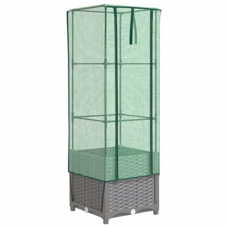 VidaXL jardinière surélevée avec couverture de serre 40x40x139 cm aspect rotin
