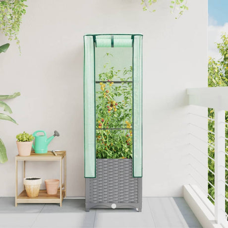 VidaXL jardinière surélevée avec couverture de serre 40x40x139 cm aspect rotin