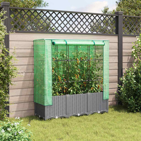 Vidaxx jardinière surélevée avec couverture de serre 120x40x138 cm aspect rotin
