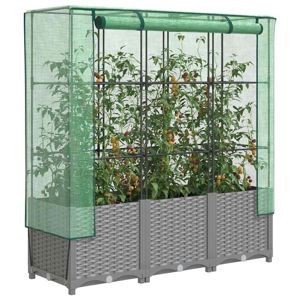 Vidaxx jardinière surélevée avec couverture de serre 120x40x138 cm aspect rotin