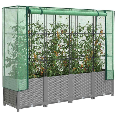 Vidaxx jardinière surélevée avec couverture de serre 160x40x138 cm aspect rotin