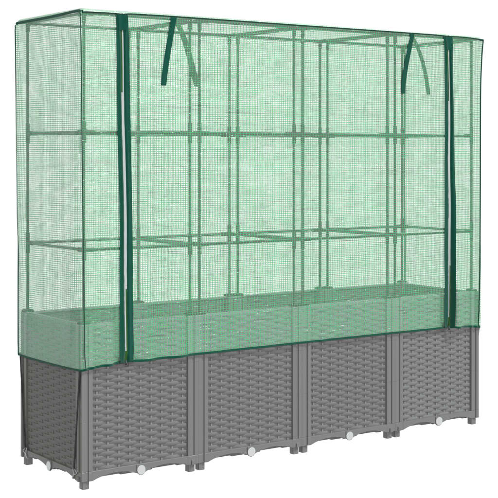 VidaXL jardinière surélevée avec couverture de serre 160x40x153 cm aspect rotin