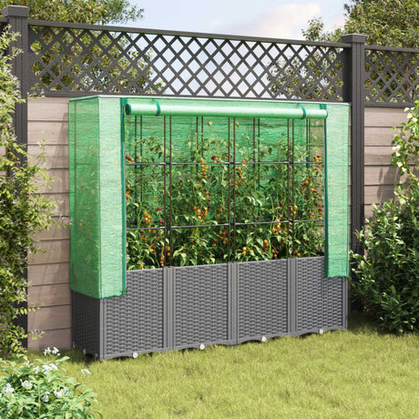 VidaXL jardinière surélevée avec couverture de serre 160x40x153 cm aspect rotin