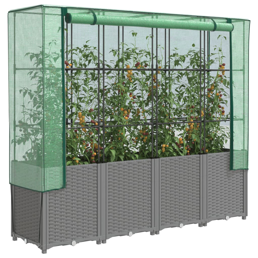 VidaXL jardinière surélevée avec couverture de serre 160x40x153 cm aspect rotin