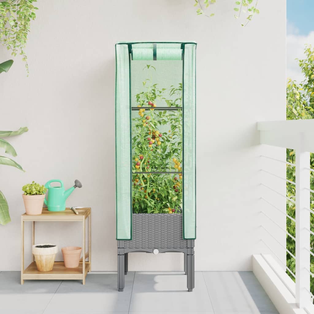 Vidaxx jardinière surélevée avec couverture de serre 40x40x140 cm aspect rotin
