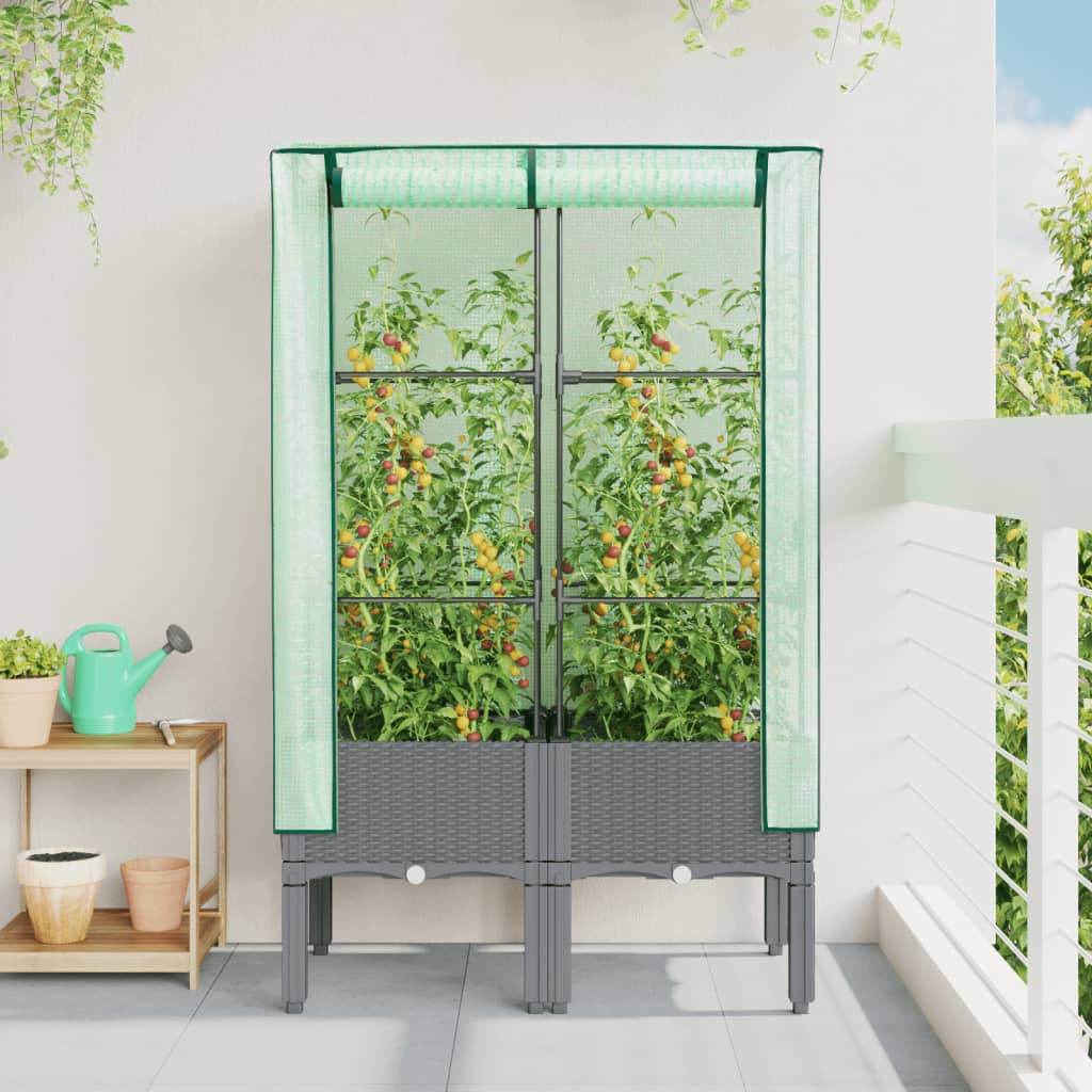 VidaXL jardinière surélevée avec couverture de serre 80x40x140 cm aspect rotin