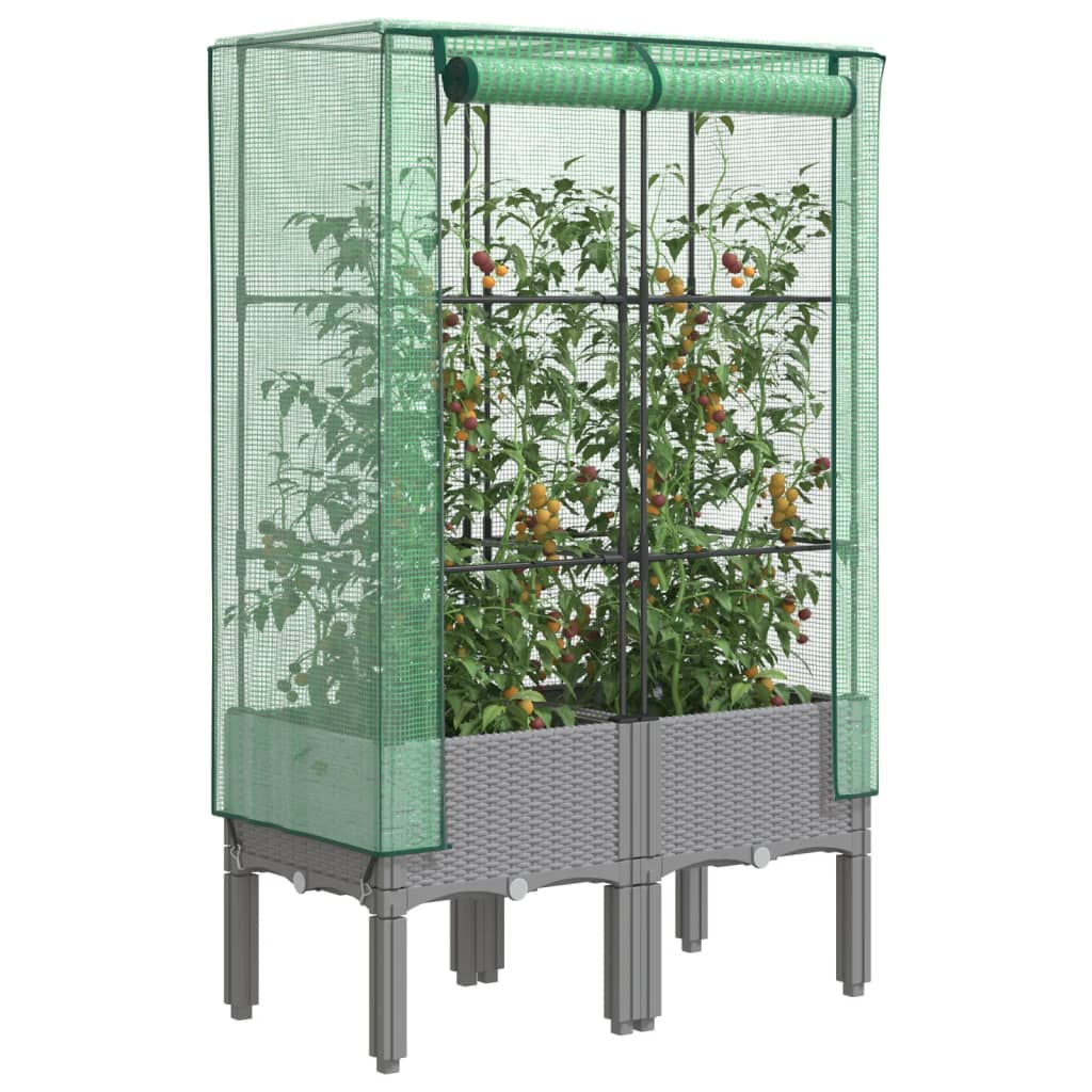 VidaXL jardinière surélevée avec couverture de serre 80x40x140 cm aspect rotin