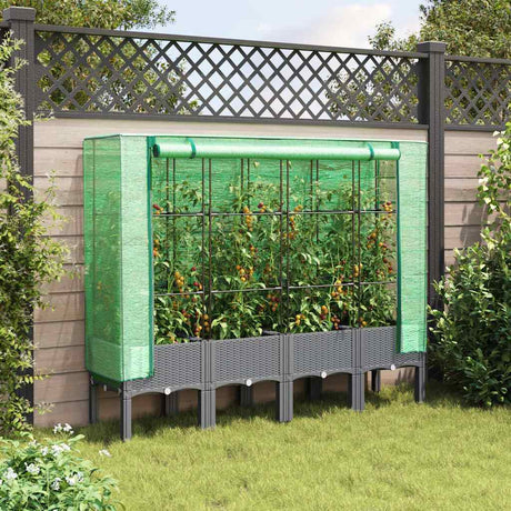 Vidaxx jardinière surélevée avec couverture de serre 160x40x140 cm aspect rotin