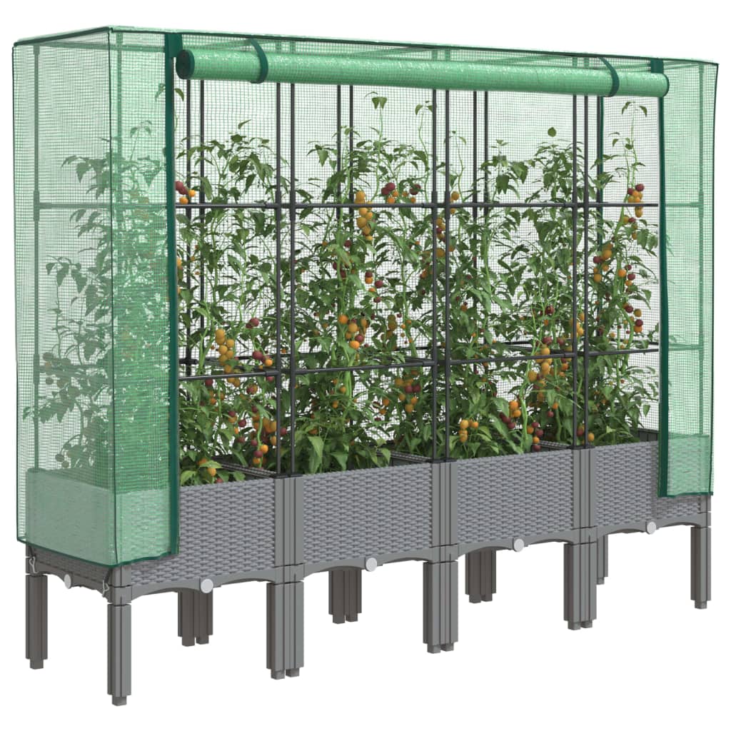 Vidaxx jardinière surélevée avec couverture de serre 160x40x140 cm aspect rotin