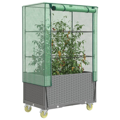 Vidaxx jardinière surélevée avec couvercle et roulettes 80x50x182 cm aspect rotin