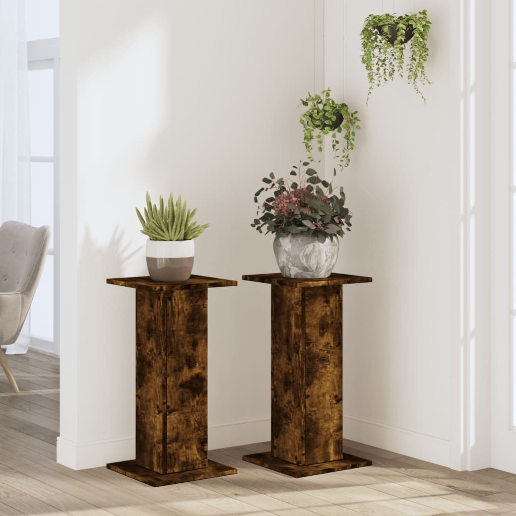 VidaXL Supports pour plantes 2 pcs 30x30x60 cm bois traité chêne fumé