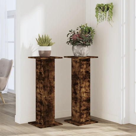VidaXL Supports pour plantes 2 pcs 30x30x80 cm bois traité chêne fumé