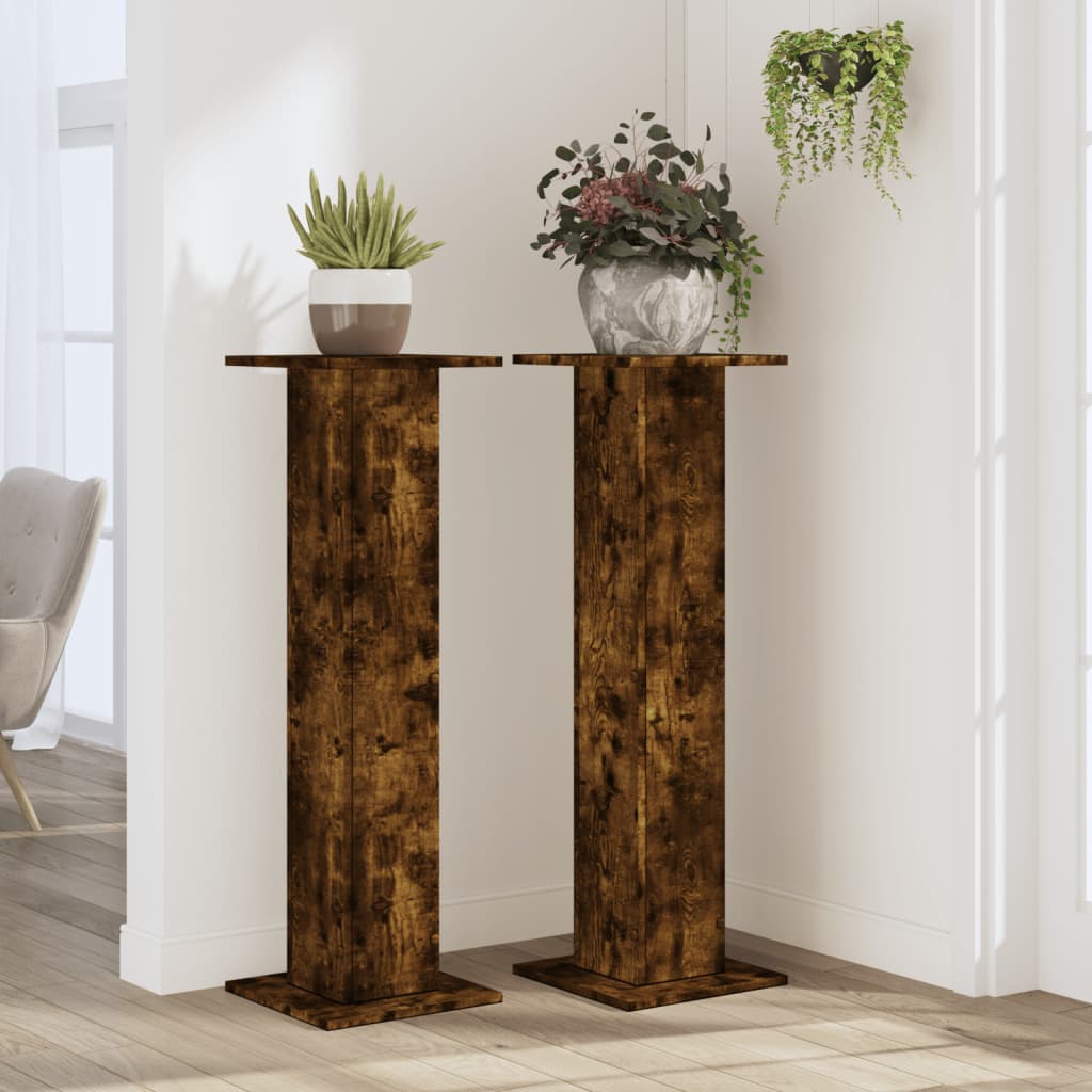 VidaXL Supports pour plantes 2 pcs 30x30x95 cm bois traité chêne fumé