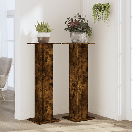 VidaXL Supports pour plantes 2 pcs 30x30x95 cm bois traité chêne fumé