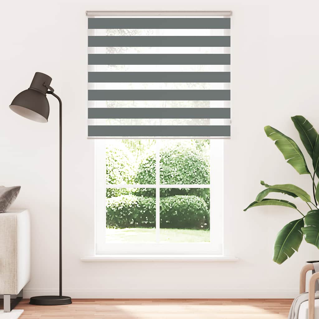 VidaXL store enrouleur zèbre 130x200 cm largeur de tissu 125,9 cm gris foncé