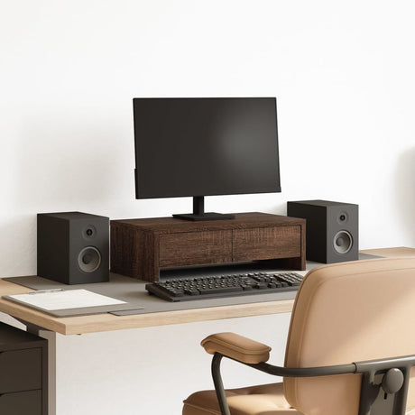 Vidaxxl support pour moniteur avec tiroirs 50x27x15 cm bois chêne brun