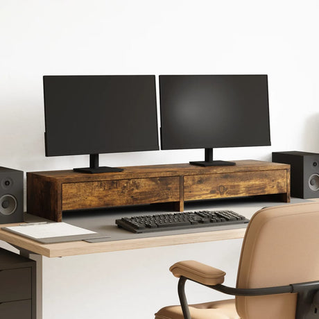 Vidaxxl support pour moniteur avec tiroirs 100x27x15 cm bois couleur chêne fumé