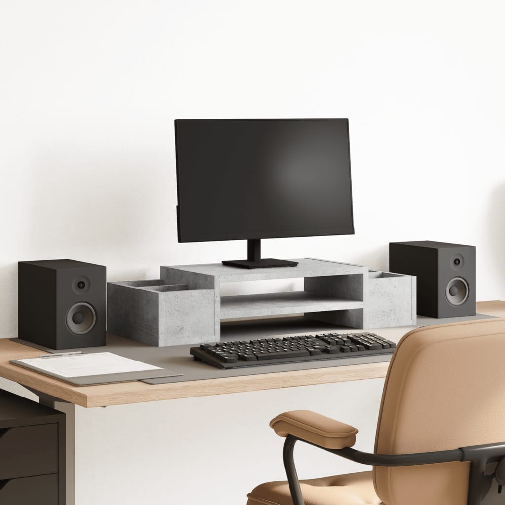 Vidaxxl support pour moniteur avec espace de rangement 70x27x15 cm bois béton gris