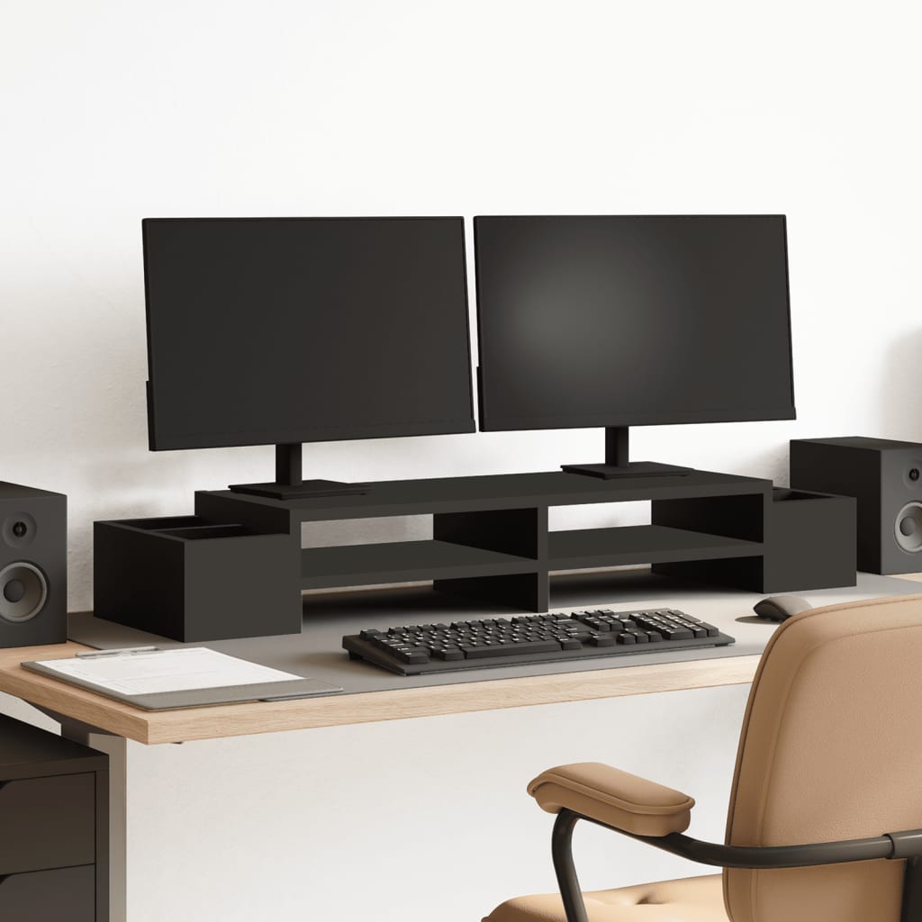 Vidaxxl support pour moniteur avec espace de rangement 100x27x15 cm bois noir