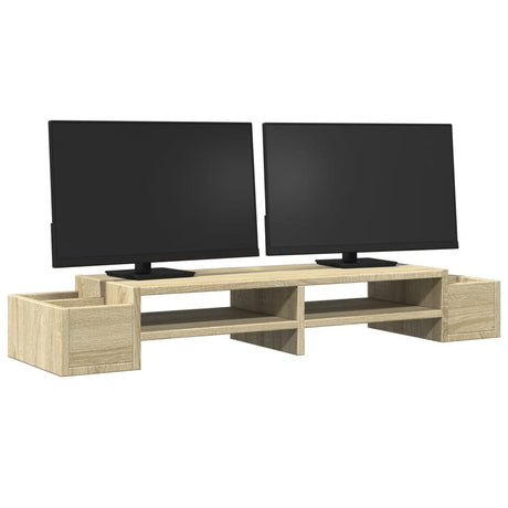 Vidaxxl support pour moniteur espace de rangement 100x27x15 cm bois chêne sonoma