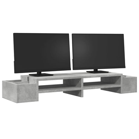 Vidaxxl support pour moniteur avec espace de rangement 100x27x15 cm bois béton gris