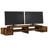 Support de moniteur Vidaxl avec stockage 100x27x15 cm chêne fumé en bois