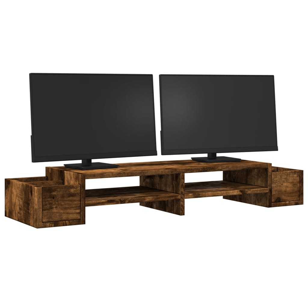 VidaXL support pour moniteur avec rangement 100x27x15 cm bois chêne fumé