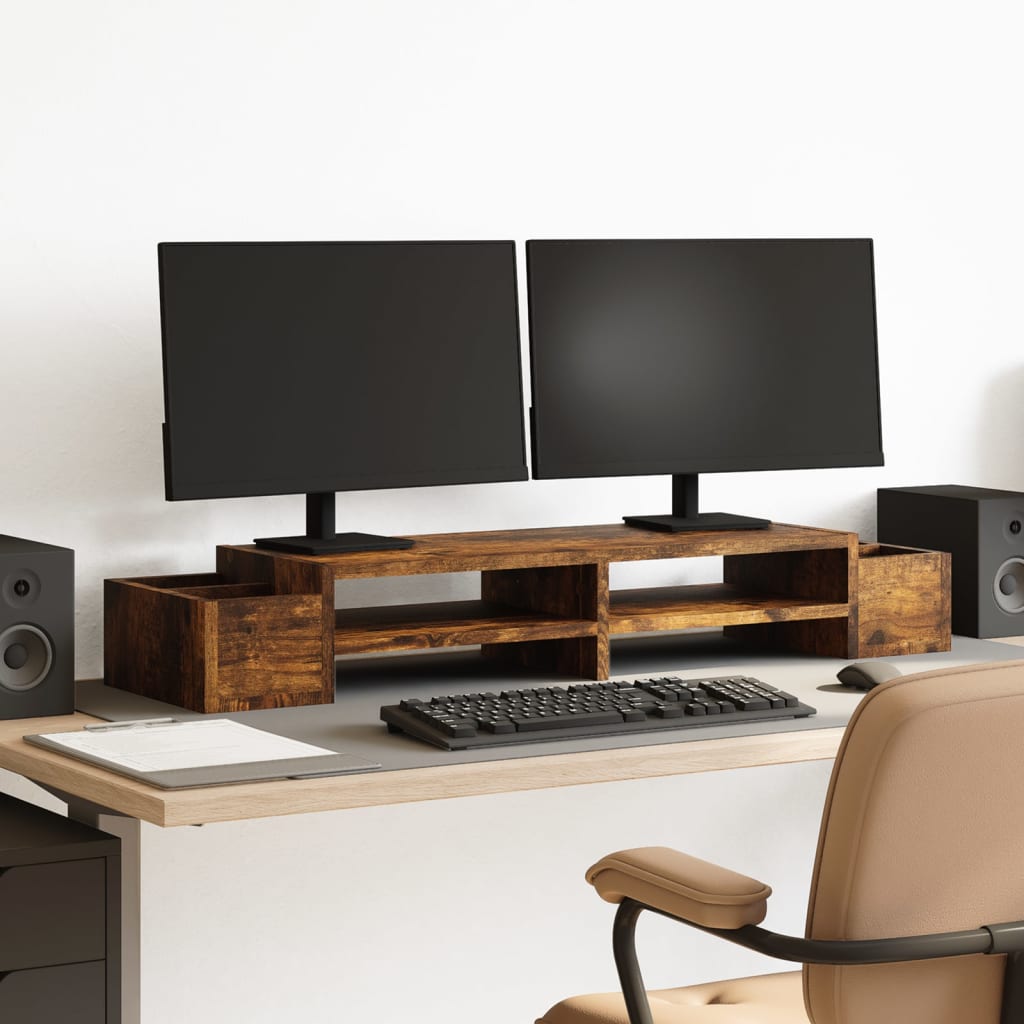 VidaXL support pour moniteur avec rangement 100x27x15 cm bois chêne fumé