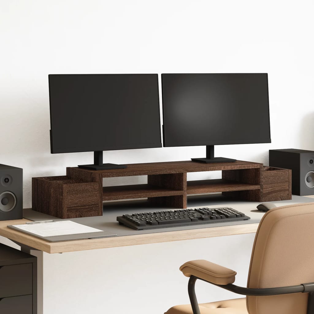 Vidaxxl support pour moniteur avec espace de rangement 100x27x15 cm bois chêne brun