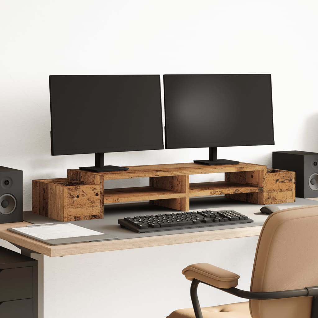 Vidaxxl support pour moniteur avec espace de rangement 100x27x15 cm bois, vieux bois