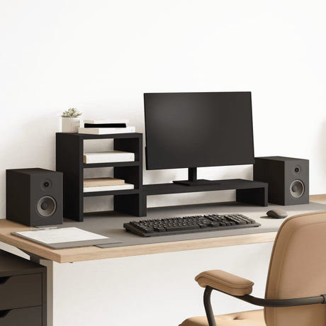 Vidaxxl support pour moniteur avec organisateur de bureau, bois fini, noir
