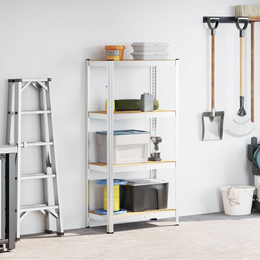 Vidaxl étagère de rangement 4 couches d'acier et bois traité, couleur argent