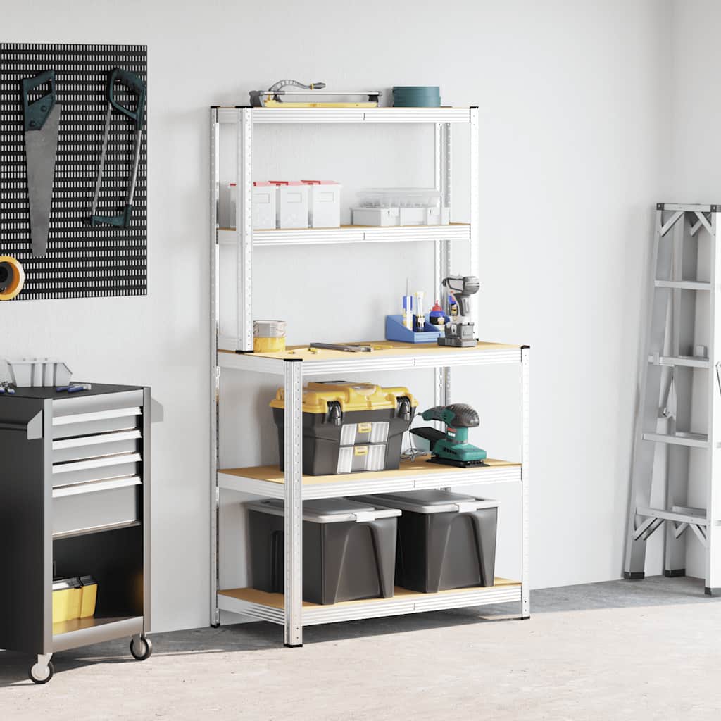 Vidaxl table de travail 5 niveaux avec étagères, bois travaillé en acier, couleur argent