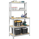 Vidaxl table de travail 5 niveaux avec étagères, bois travaillé en acier, couleur argent