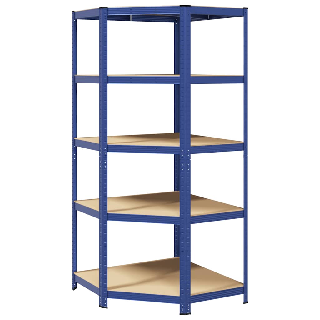 Vidaxl hoekrek 5-laags staal en bewerkt hout blauw