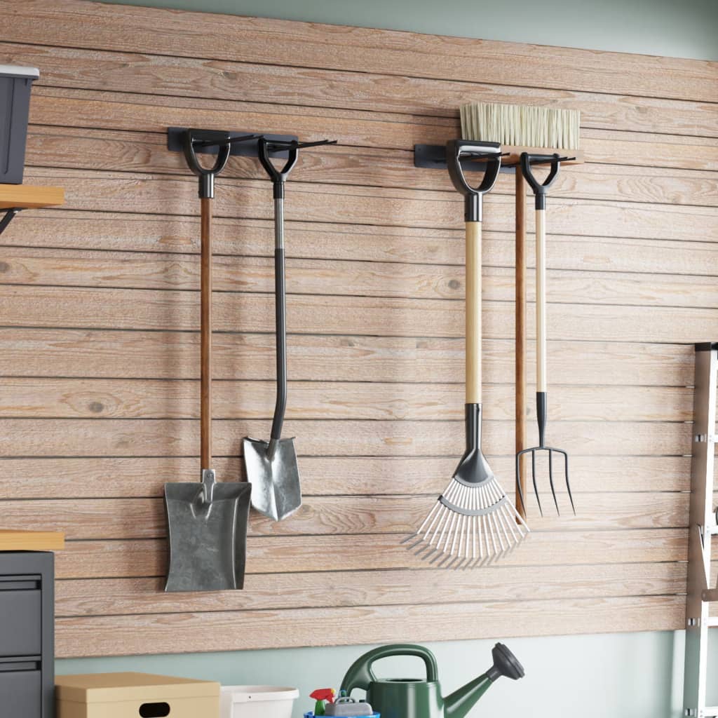 Vidaxl porte-outils de jardin 2 pcs montage mural acier noir