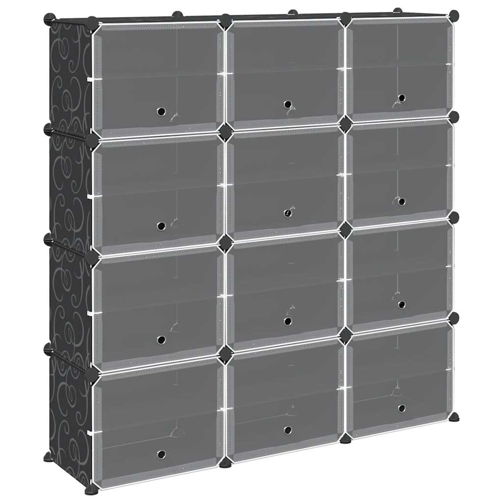 Meuble de rangement Vidaxl avec 12 compartiments et portes noires en polypropylène
