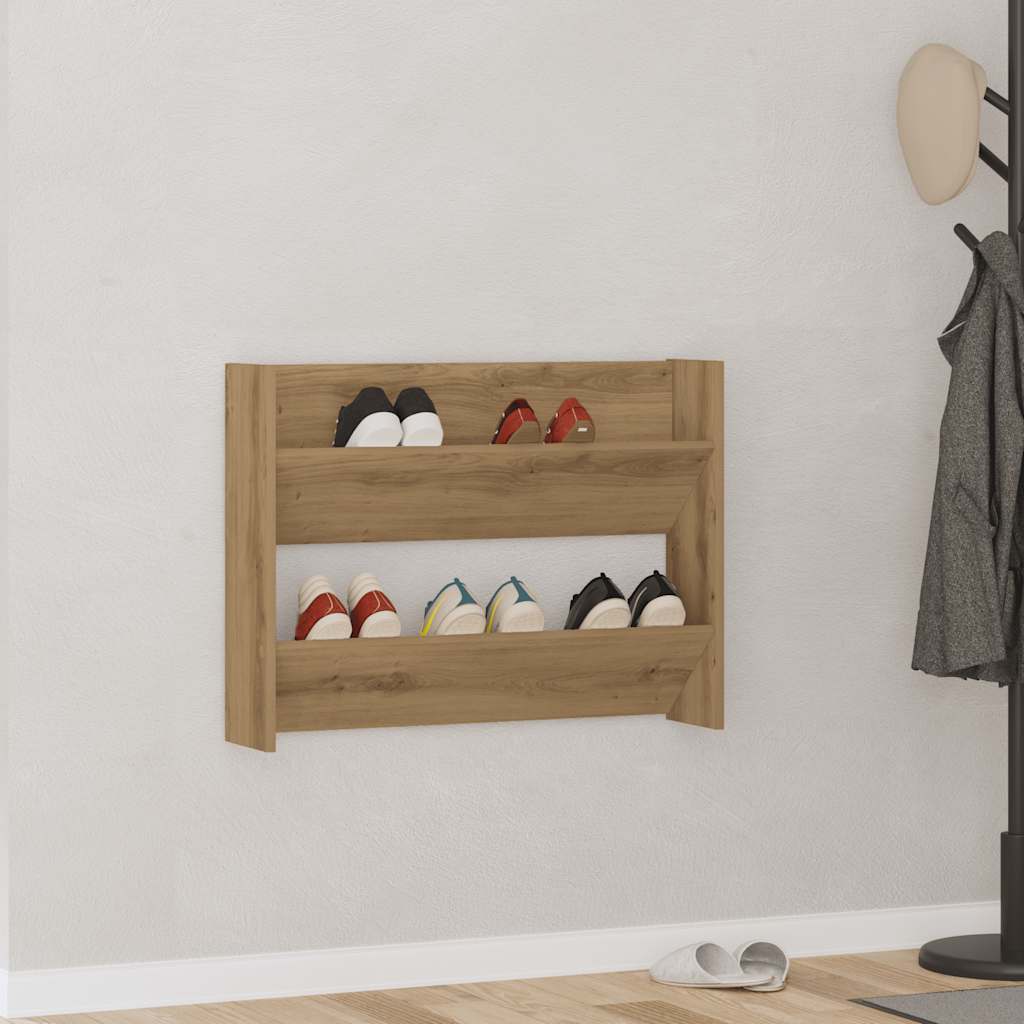 Vidaxx meuble à chaussures mural 80x18x60 cm bois travaillé, coloris chêne artisanal