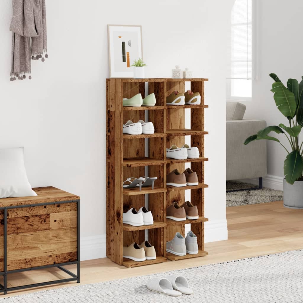 Vidaxx armoires à chaussures 2 pcs 28x27x102 cm bois traité, couleur bois ancien
