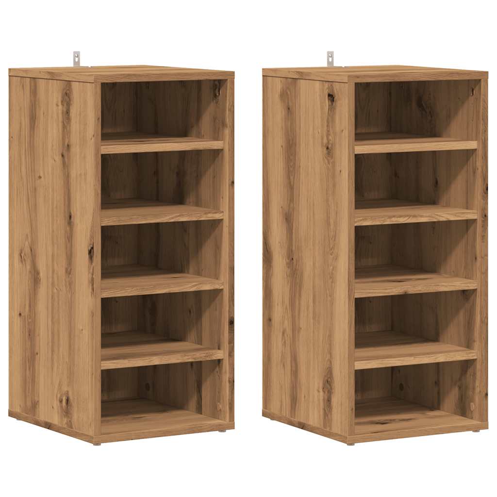 Vidaxl schoenenkasten 2 st 32x35x70 cm bewerkt hout artisanaal eiken