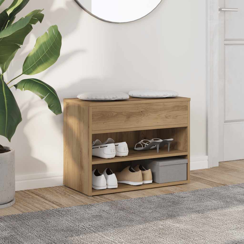 Banc à chaussures VidaXL 60x30x45 cm en bois travaillé, couleur chêne artisanal
