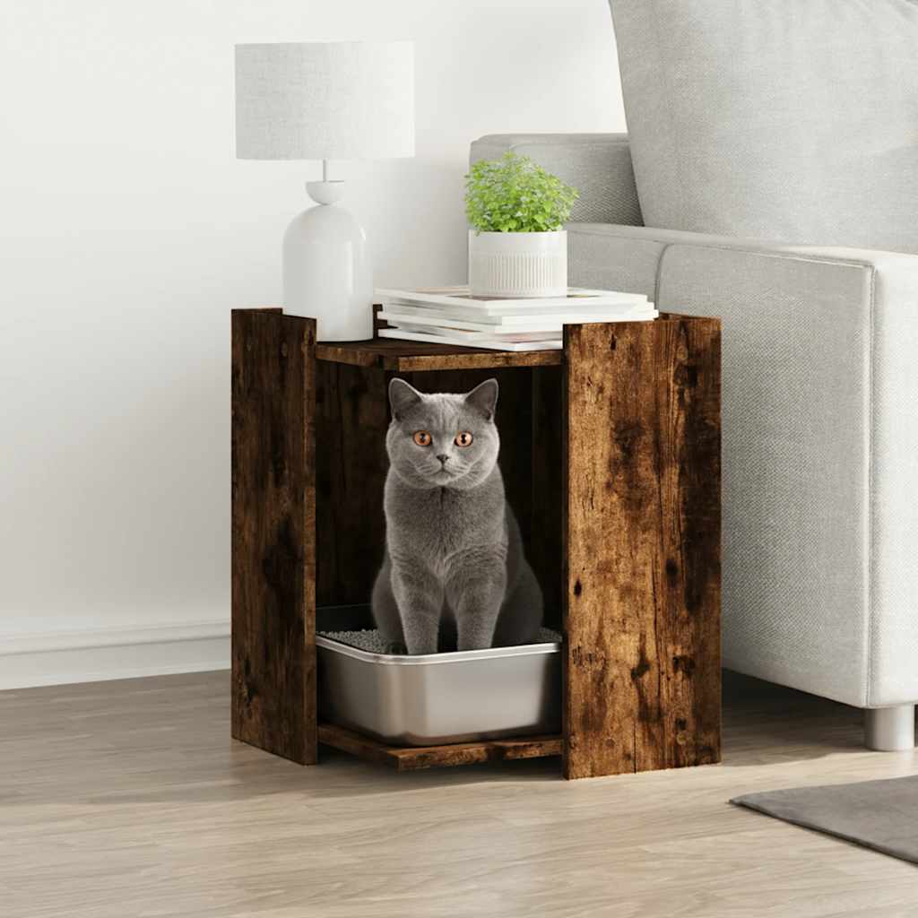 Vidaxxl litière pour chat 42x42x51 cm bois traité, chêne fumé