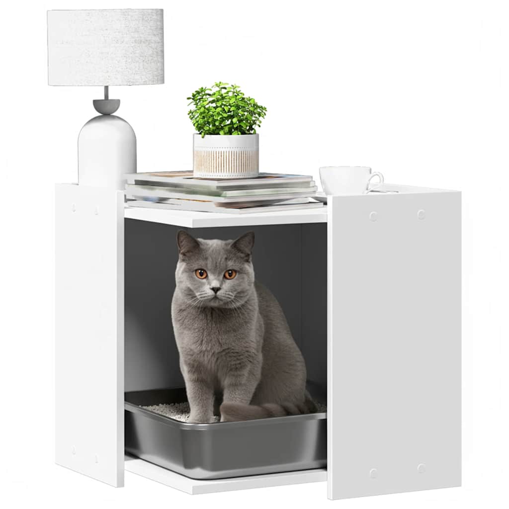 Vidaxxl bac à litière pour chat 53x53x51 cm bois fini blanc